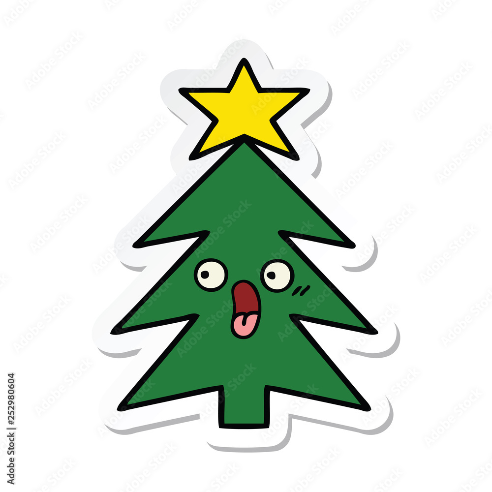 Fototapeta premium sticker of a cute cartoon christmas tree