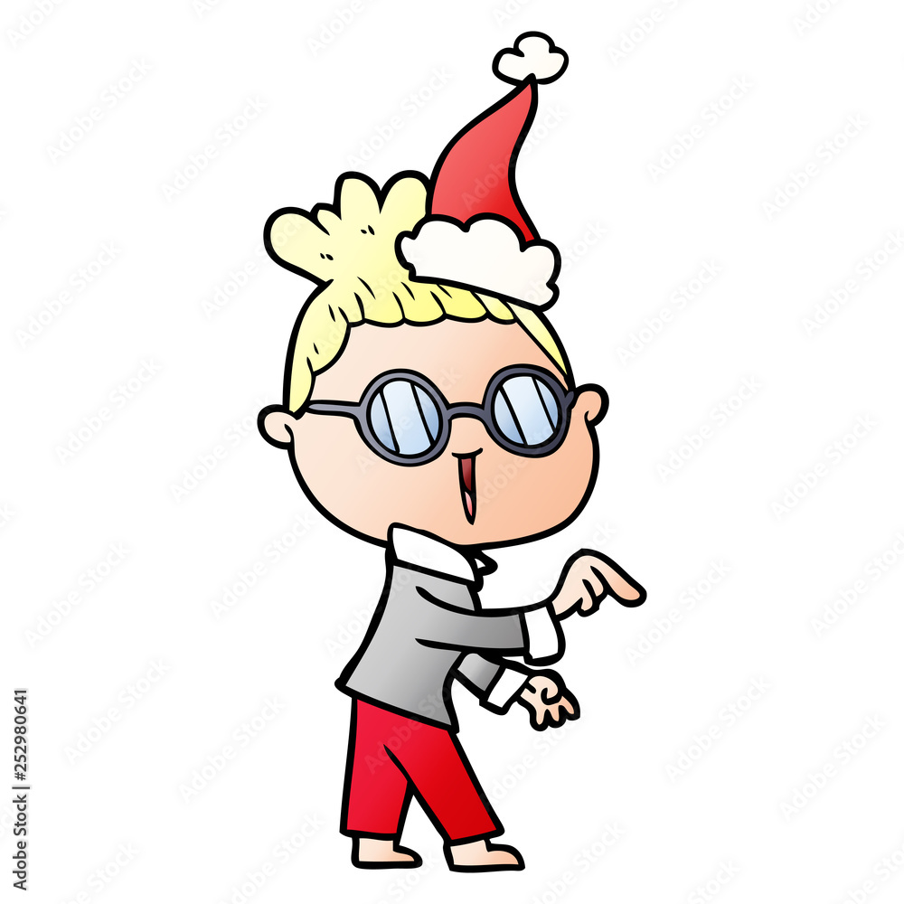 gradient cartoon of a woman wearing spectacles wearing santa hat gradient cartoon of a woman wearing spectacles wearing santa hat