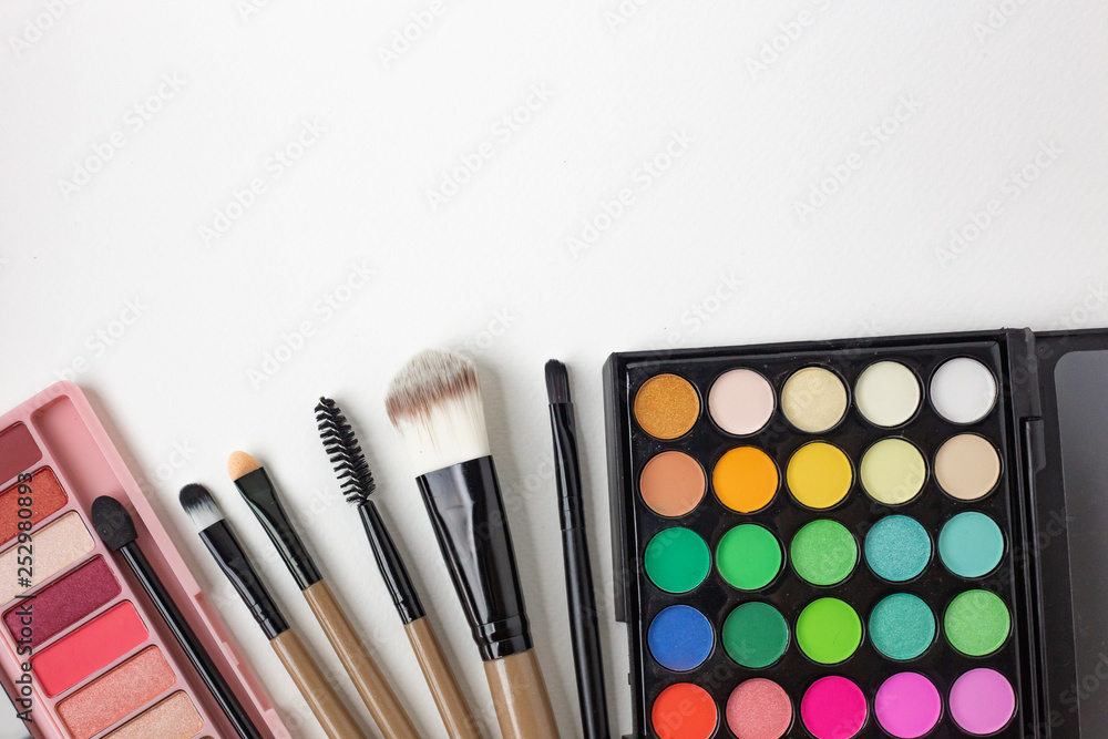 The cosmetic flat lay on white background.. The cosmetic flat lay on white background..