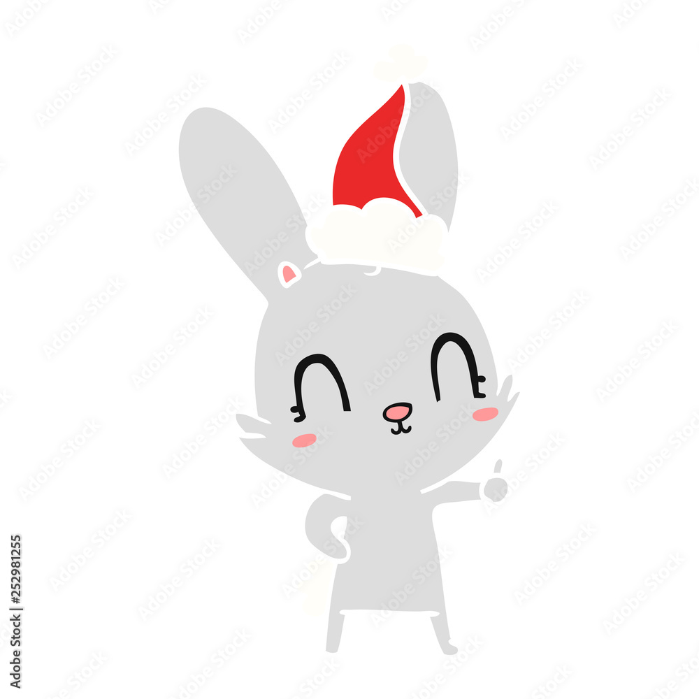 cute flat color illustration of a rabbit wearing santa hat cute flat color illustration of a rabbit wearing santa hat