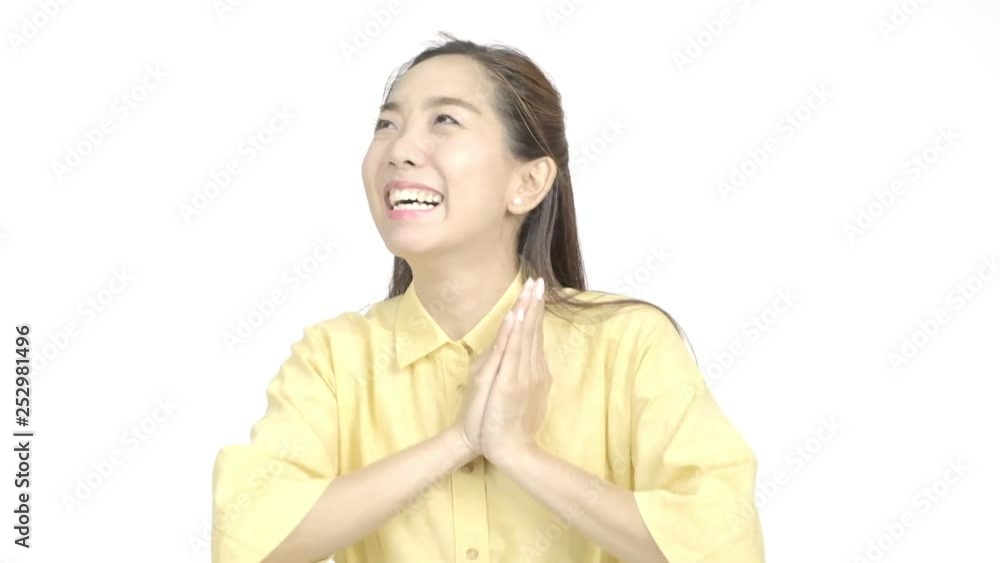 Young beautiful asian woman with summer dress smiling to camera with white background, happy face. Holiday lifestyle concept. Young beautiful asian woman with summer dress smiling to camera with white background, happy face. Holiday lifestyle concept.