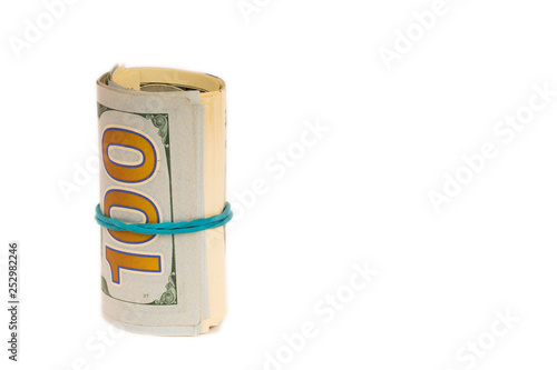 100 dollars roll isolated on white background
