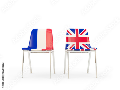 Two chairs with flags of France and united kingdom