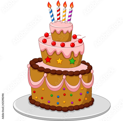 Colorful Birthday cake with candles isolated on white background