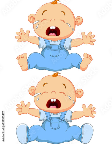 Cartoon crying baby twins isolated on white background