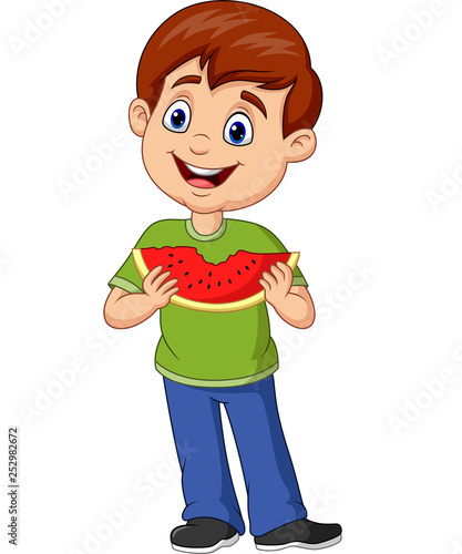 Cartoon boy eating watermelon slice