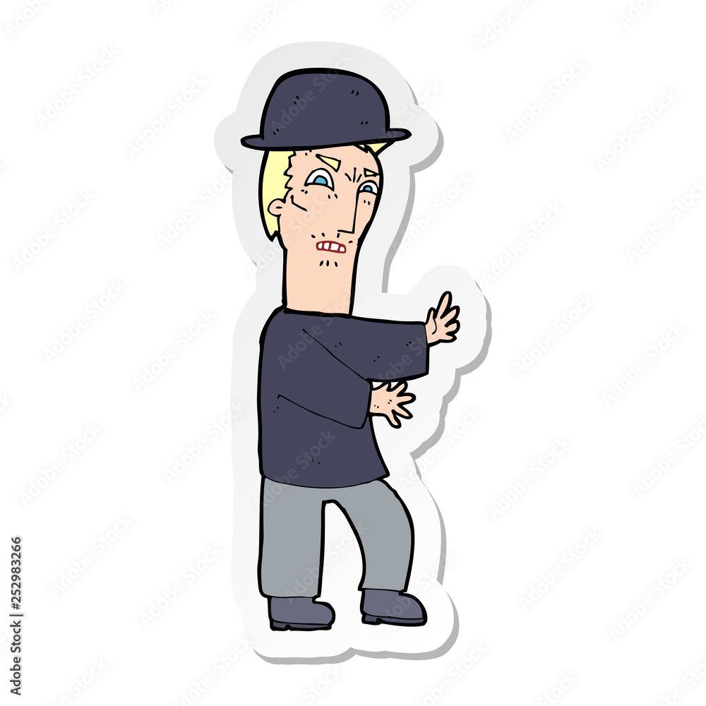 sticker of a cartoon man wearing bowler hat