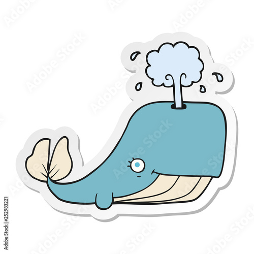 sticker of a cartoon whale spouting water