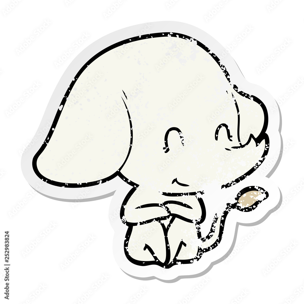 distressed sticker of a cute cartoon elephant distressed sticker of a cute cartoon elephant