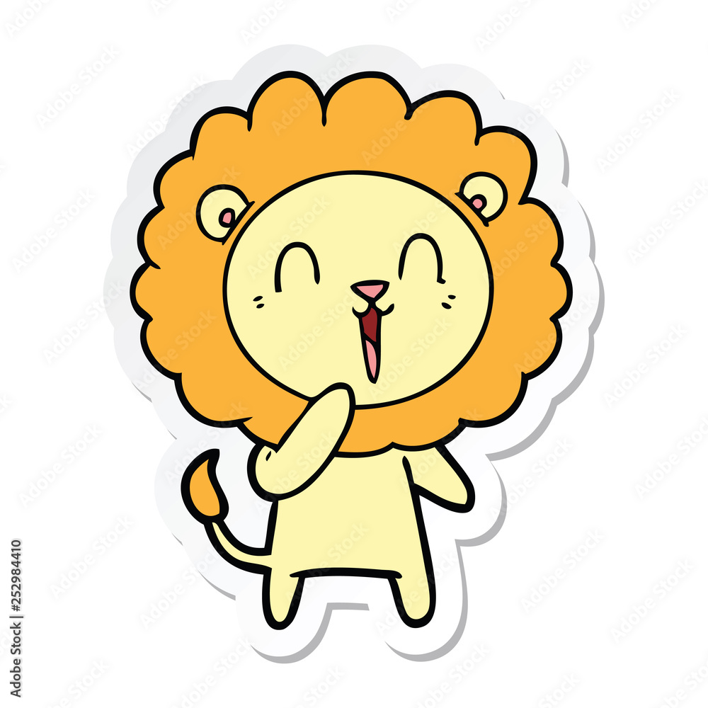 sticker of a laughing lion cartoon sticker of a laughing lion cartoon