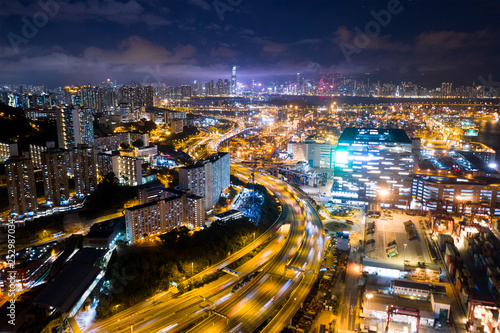 Top view of Hong Kong Kwai Tsing Container Terminals at night