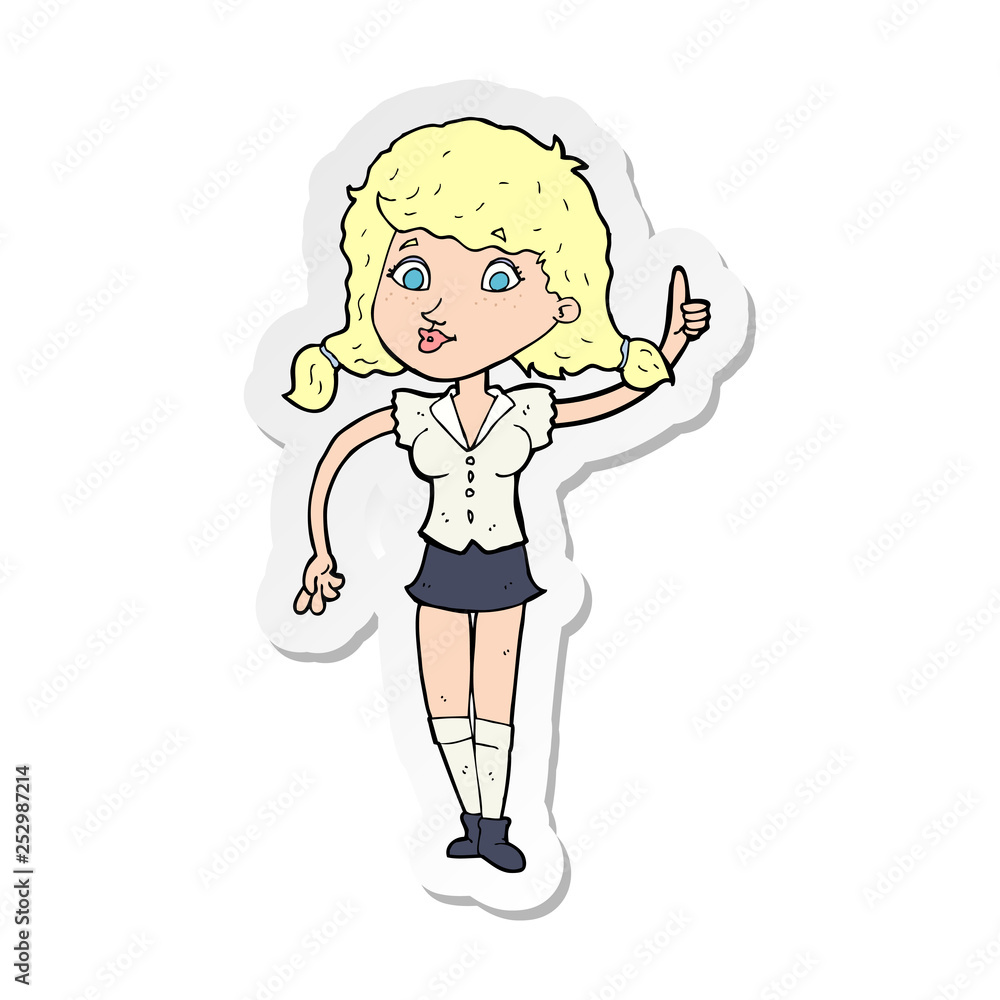 sticker of a cartoon pretty woman with idea sticker of a cartoon pretty woman with idea