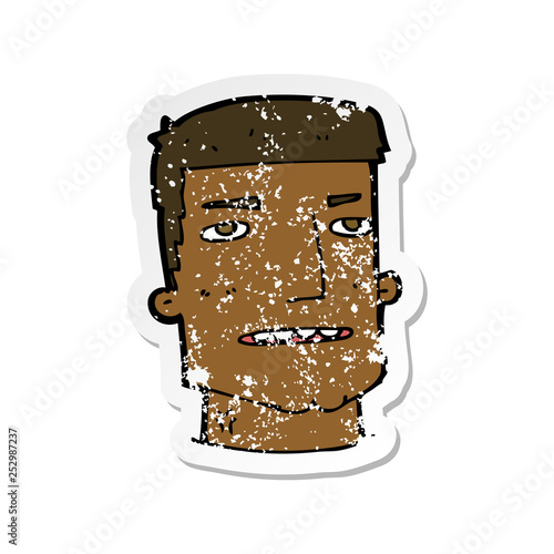retro distressed sticker of a cartoon male head