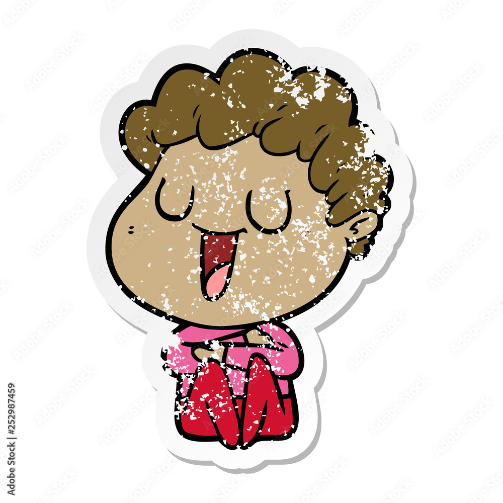 distressed sticker of a laughing cartoon man distressed sticker of a laughing cartoon man