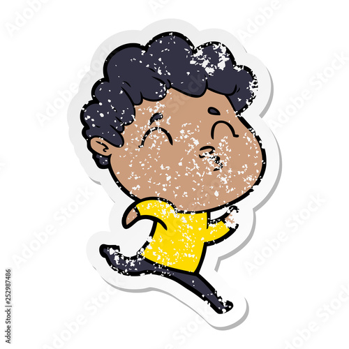 distressed sticker of a cartoon man pouting