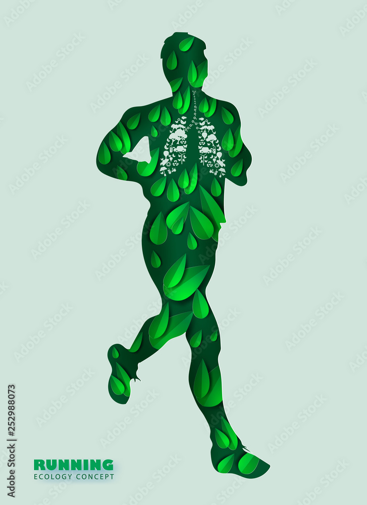 3d paper art and craft of Young runners jogging in park on green background with green leaf.Man happy relax outdoors park garden have nature around.Take care of your health.ecology.vector.illustration 3d paper art and craft of Young runners jogging in park on green background with green leaf.Man happy relax outdoors park garden have nature around.Take care of your health.ecology.vector.illustration