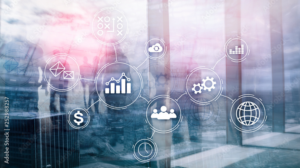 Business process automation concept on blurred background. Business process automation concept on blurred background.