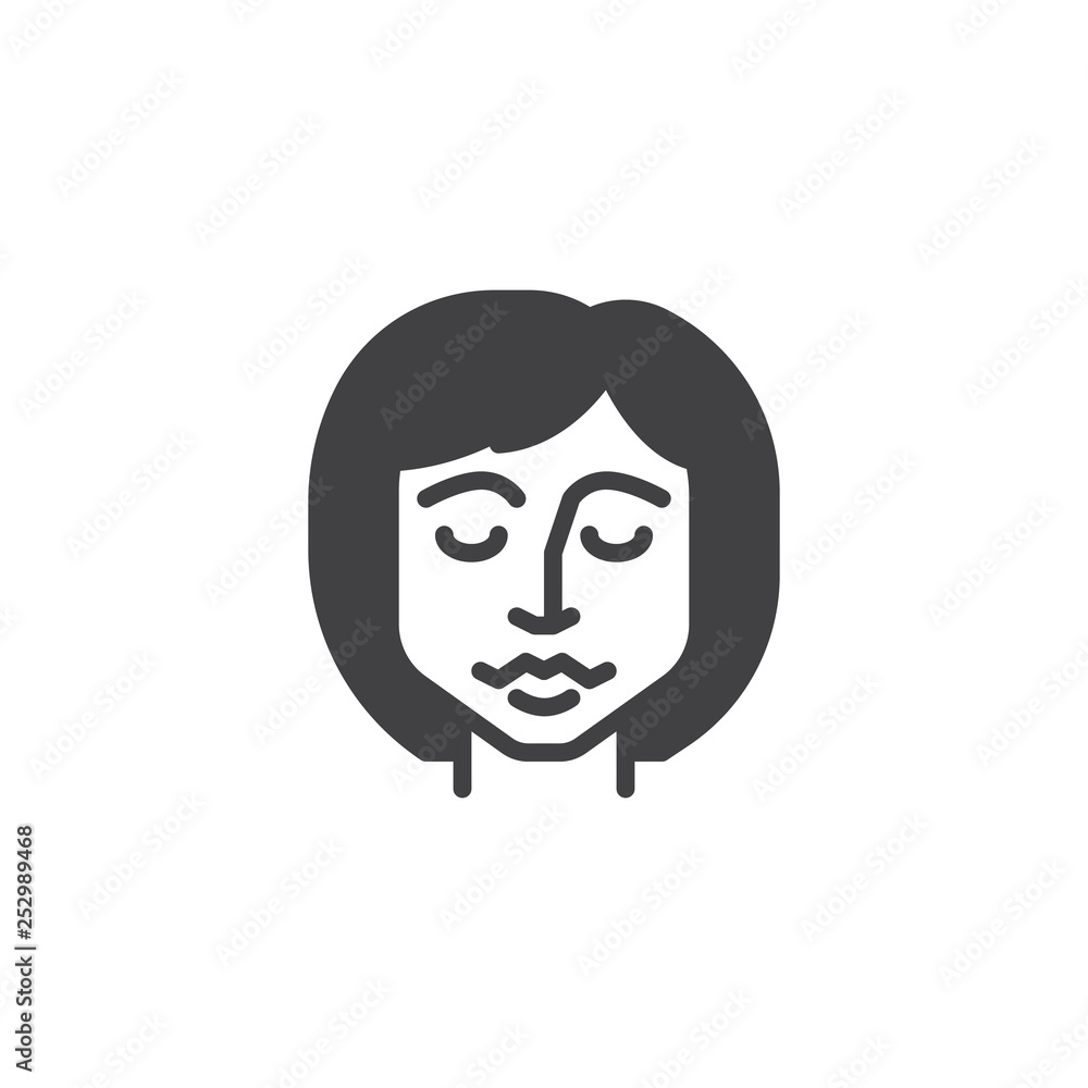 Face vector icon. filled flat sign for mobile concept and web design. Woman face with closed eyes glyph icon. Symbol, logo illustration. Pixel perfect vector graphics Face vector icon. filled flat sign for mobile concept and web design. Woman face with closed eyes glyph icon. Symbol, logo illustration. Pixel perfect vector graphics