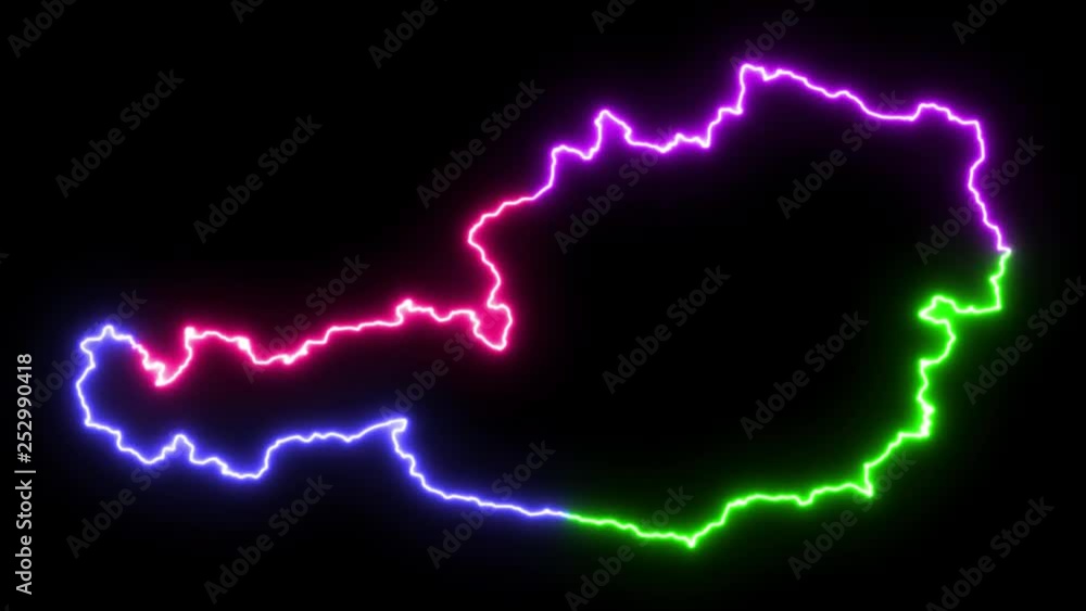 Four-colors neon glowing Austria map silhouette Four-colors neon glowing Austria map silhouette