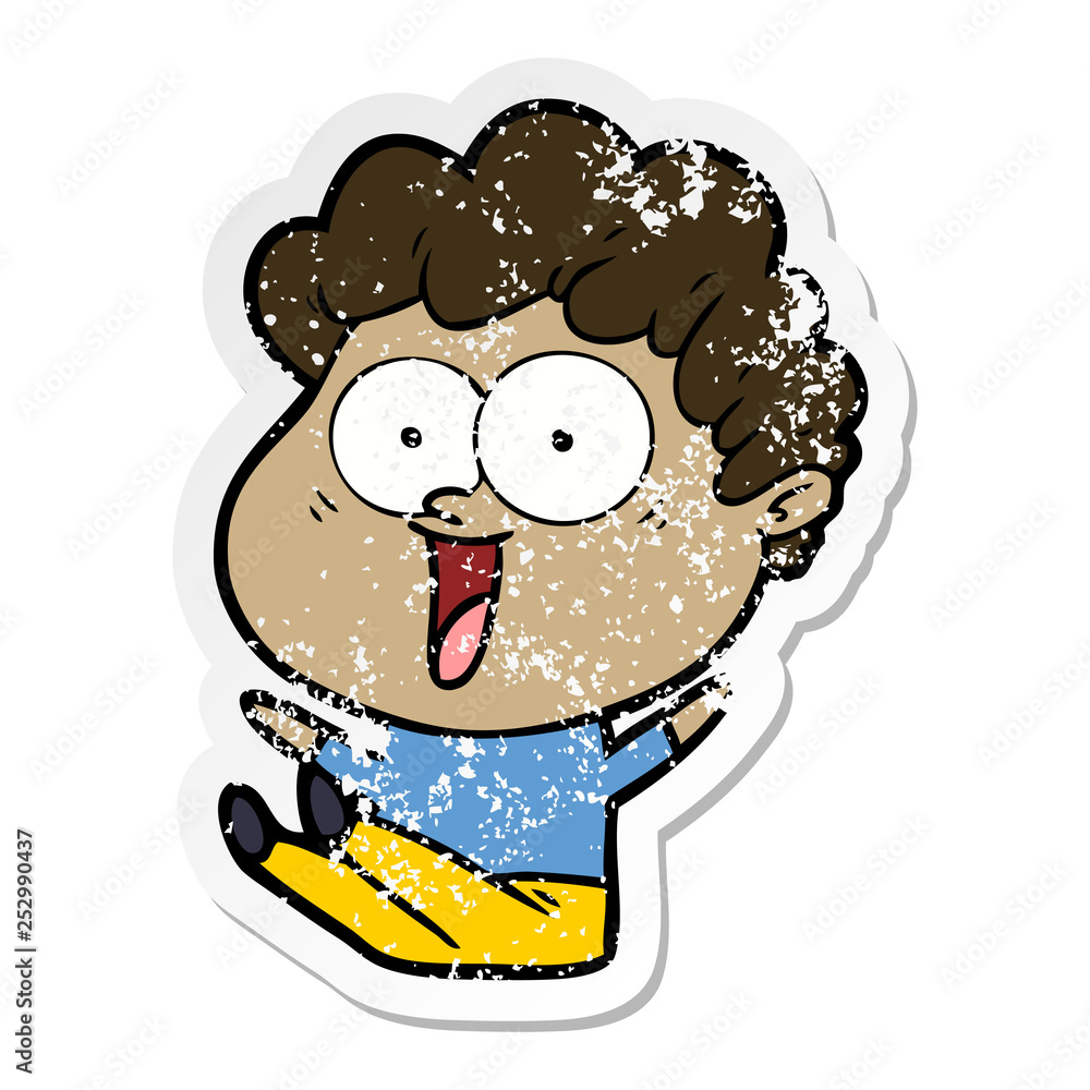 distressed sticker of a cartoon happy man distressed sticker of a cartoon happy man