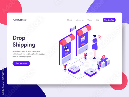 Landing page template of Drop Shipping Illustration Concept. Isometric flat design concept of web page design for website and mobile website.Vector illustration © Silvia