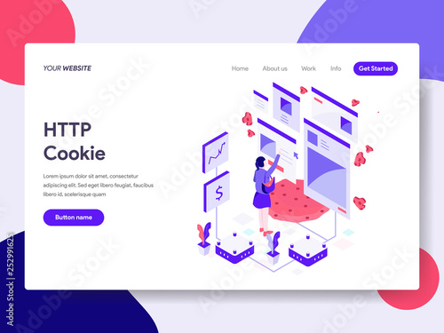Landing page template of HTTP Cookie Illustration Concept. Isometric flat design concept of web page design for website and mobile website.Vector illustration