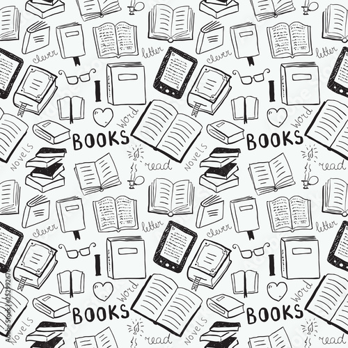 Book icon set in thin line style seamless pattern