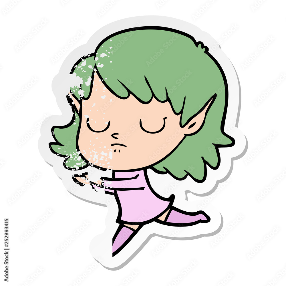 distressed sticker of a cartoon elf girl distressed sticker of a cartoon elf girl