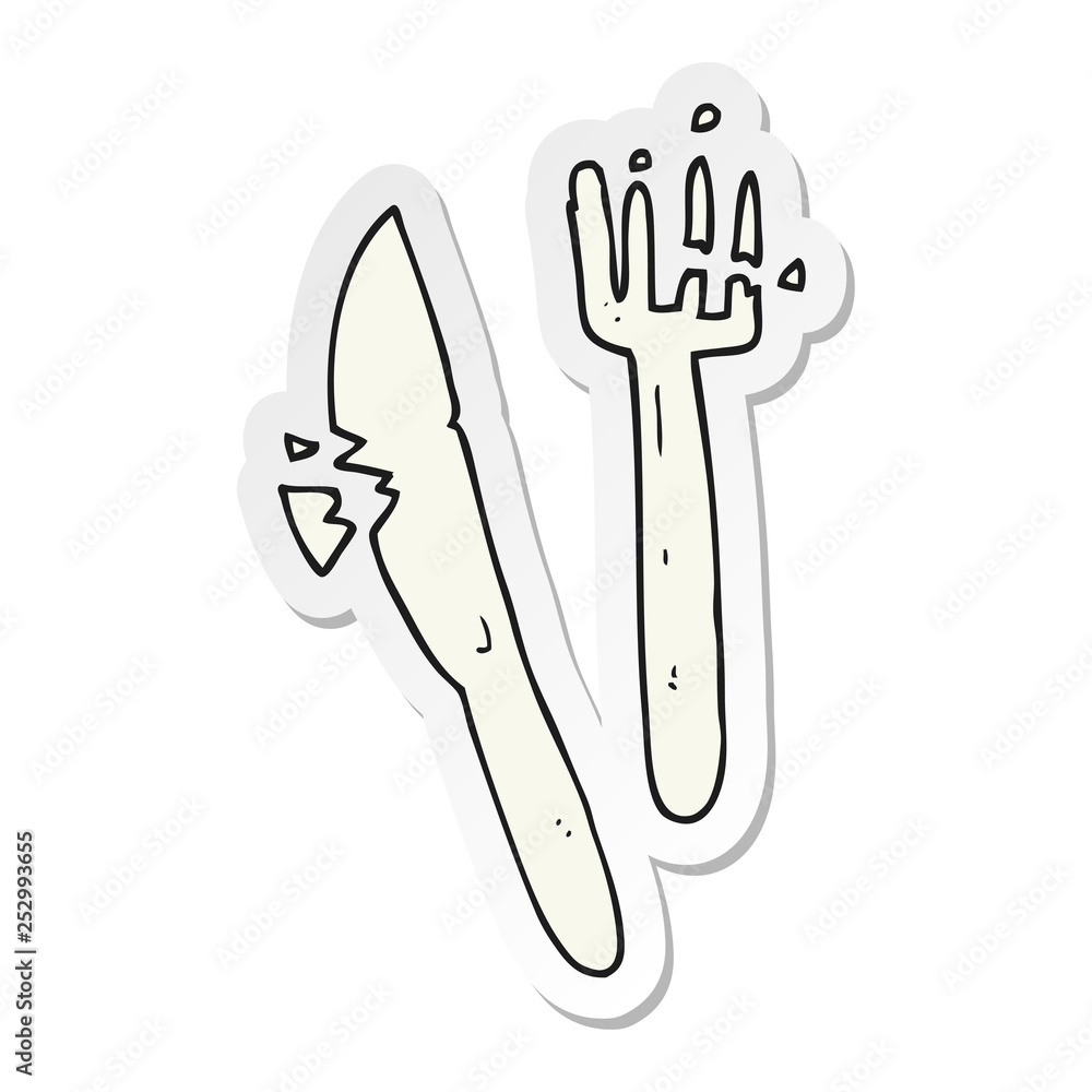 sticker of a cartoon cracked plastic cutlery sticker of a cartoon cracked plastic cutlery