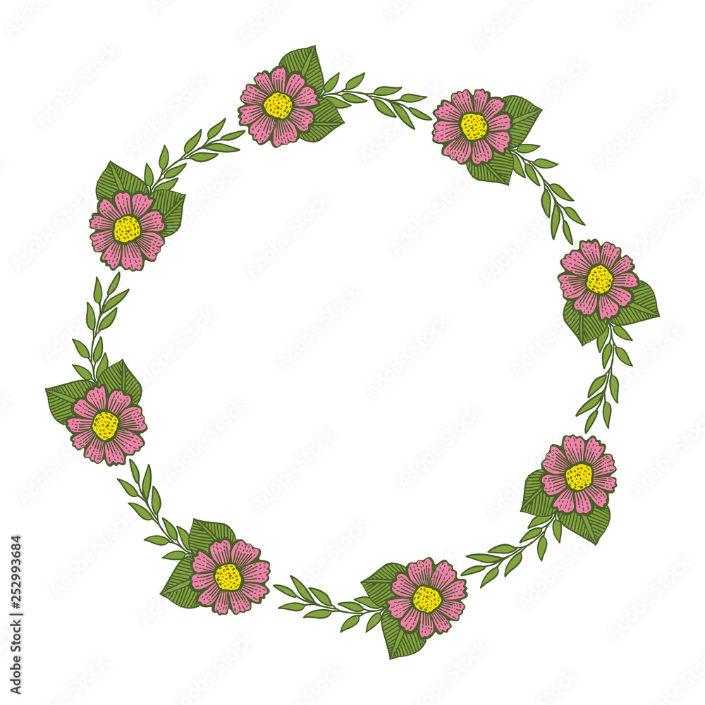 Vector illustration white backdrop for frame flower pink bloom hand drawn Vector illustration white backdrop for frame flower pink bloom hand drawn