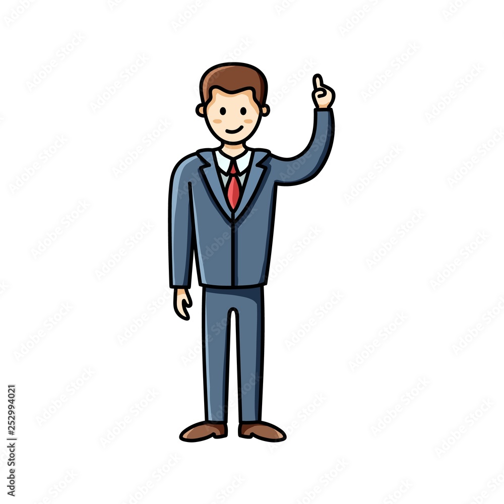 Business man pointing finger up pose. Infographic element. Vector character Business man pointing finger up pose. Infographic element. Vector character