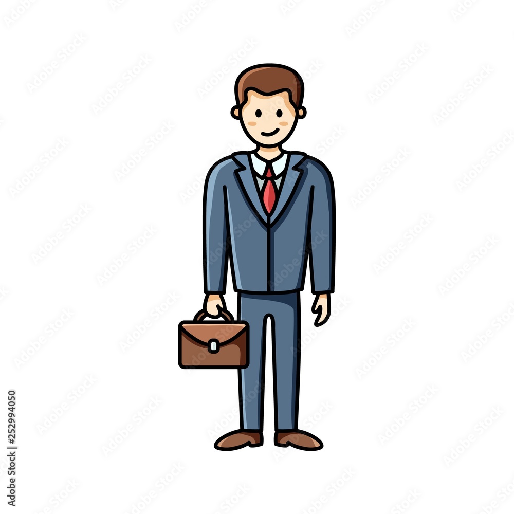 Business man with briefcase flat icon. Clip art piece. Infographic element. Vector character Business man with briefcase flat icon. Clip art piece. Infographic element. Vector character