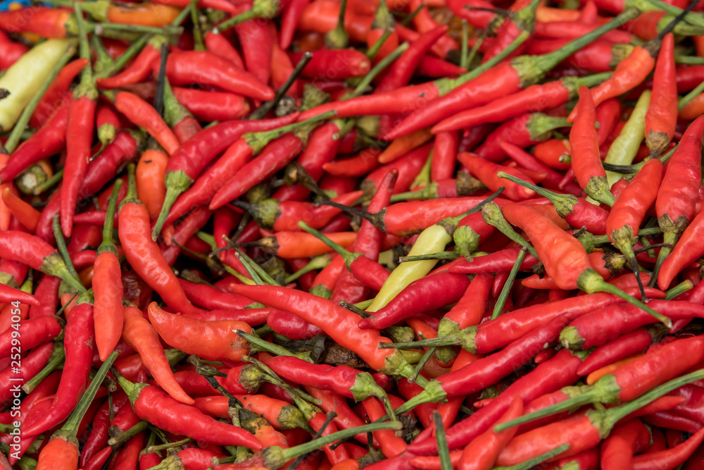 top View of Fresh Red Hot Chili for Sale in the fresh market