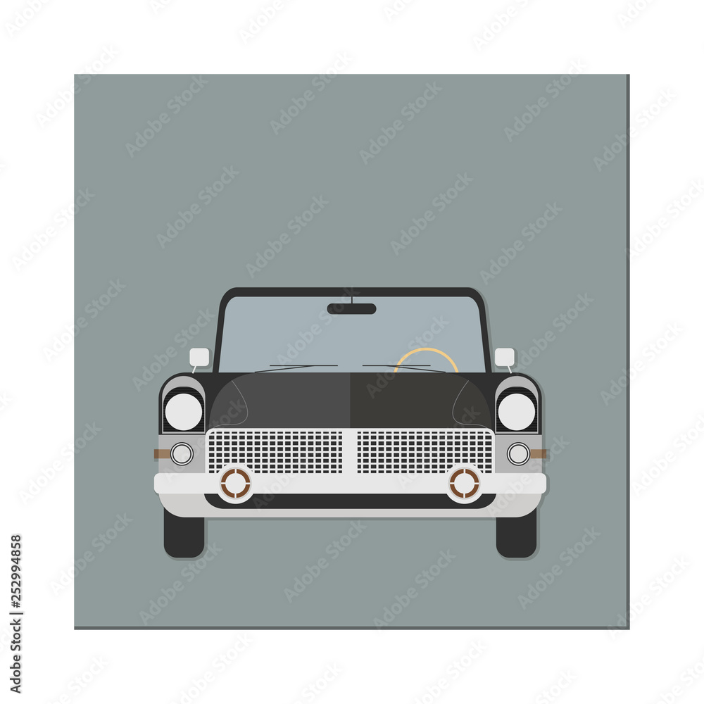 Retro car. Front view. Limousine. Vector illustration. Flat design