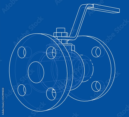 Industrial valve outline. Vector rendering of 3d
