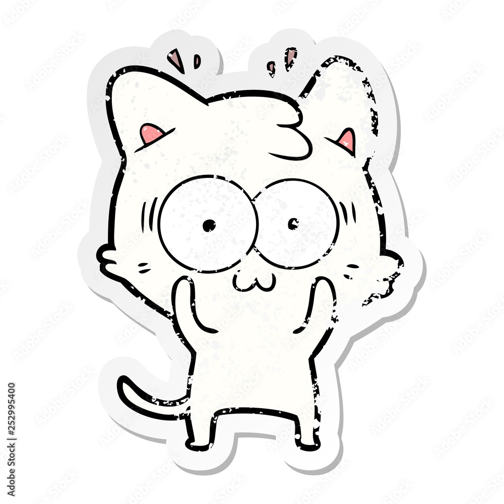 distressed sticker of a cartoon surprised cat distressed sticker of a cartoon surprised cat