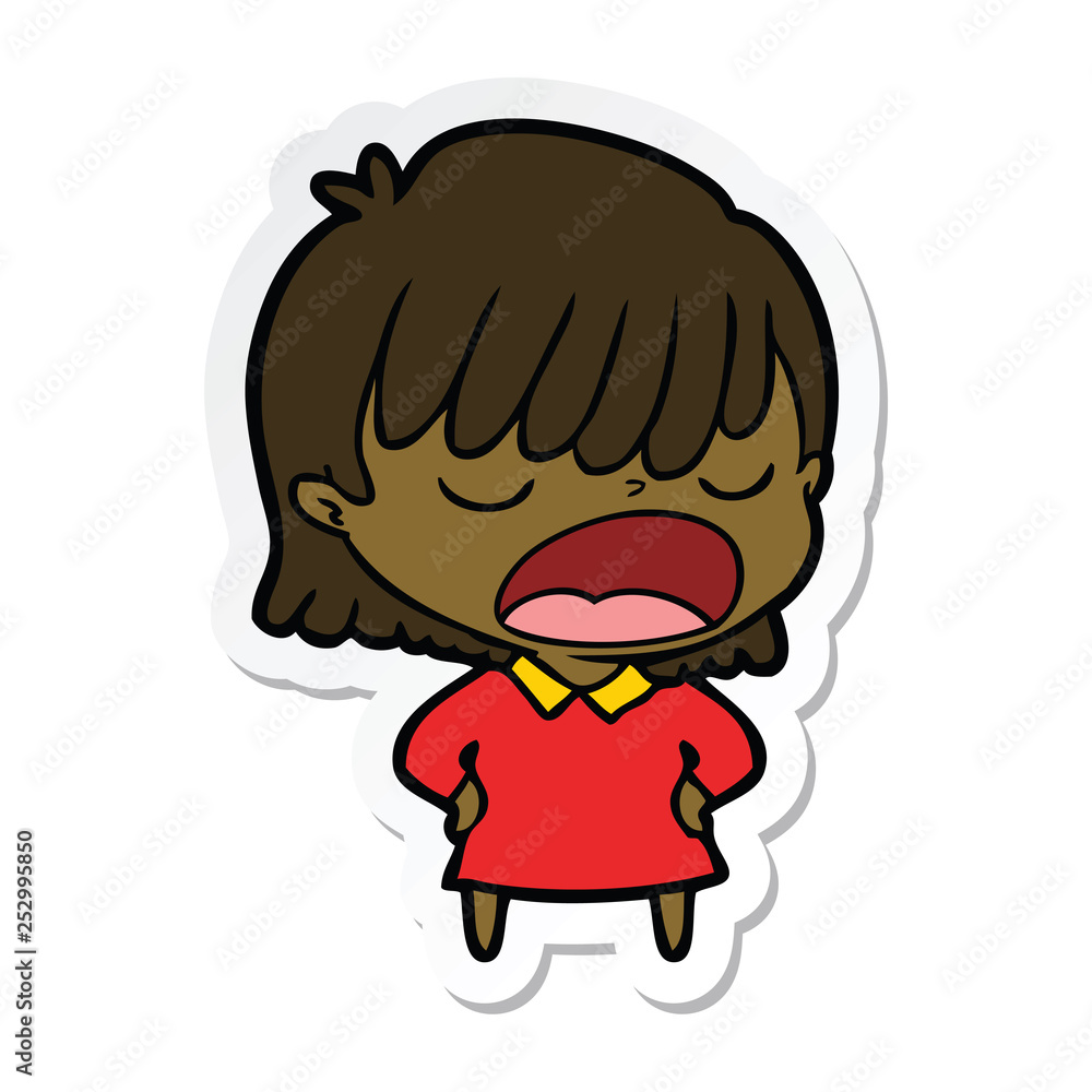 sticker of a cartoon woman talking loudly sticker of a cartoon woman talking loudly