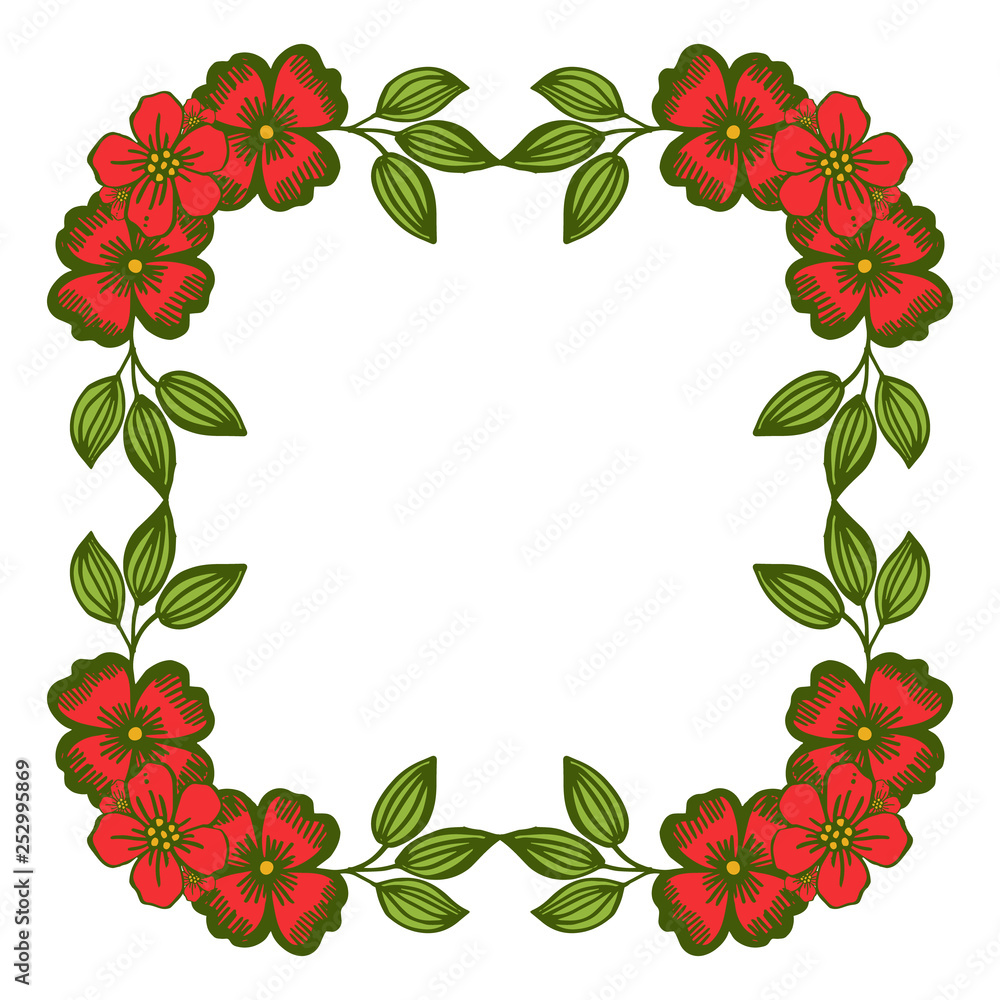 Vector illustration card decor with red wreath frames blooms hand drawn Vector illustration card decor with red wreath frames blooms hand drawn