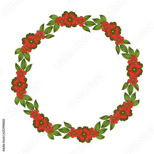 Vector illustration card decor with red wreath frames blooms hand drawn © StockFloral