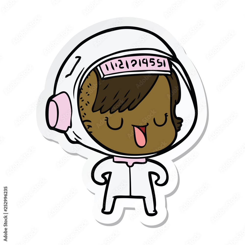 sticker of a cartoon astronaut woman sticker of a cartoon astronaut woman