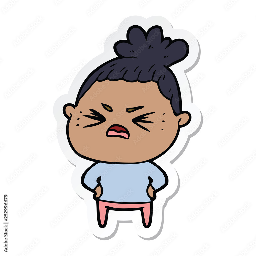 sticker of a cartoon angry woman