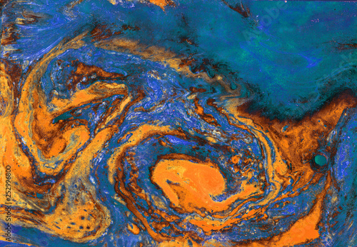 abstract orange gold blue marble texture, acrylics art