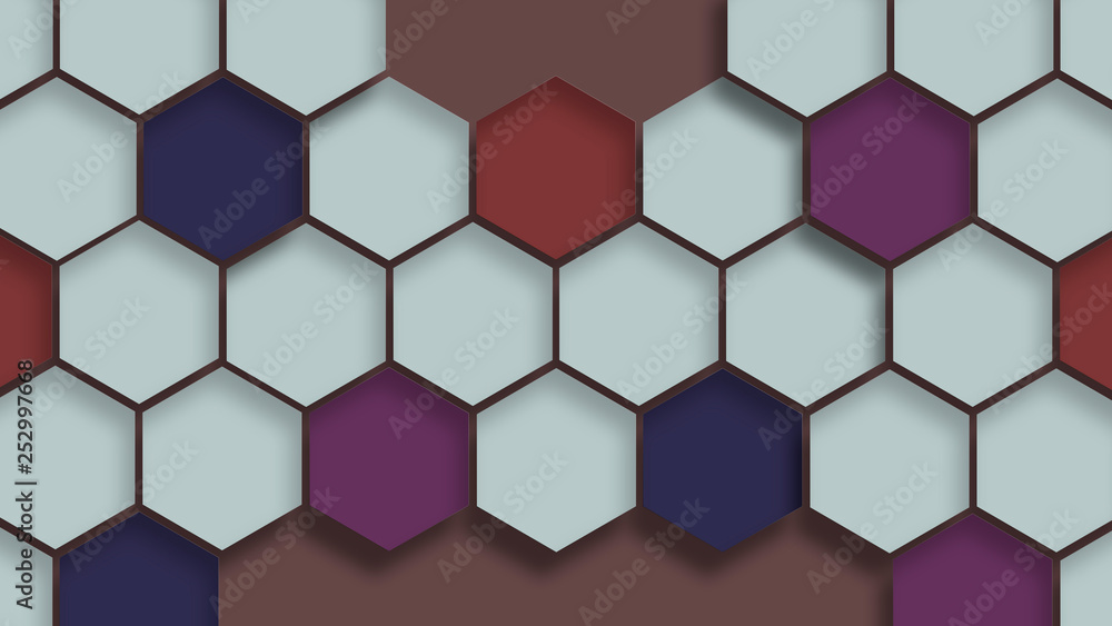 Colorful hexagons on the red background. Abstract geometric structure. Hexagon texture Colorful hexagons on the red background. Abstract geometric structure. Hexagon texture