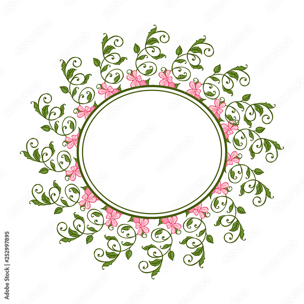 Vector illustration style frame flower pink leaf green beautiful hand drawn Vector illustration style frame flower pink leaf green beautiful hand drawn