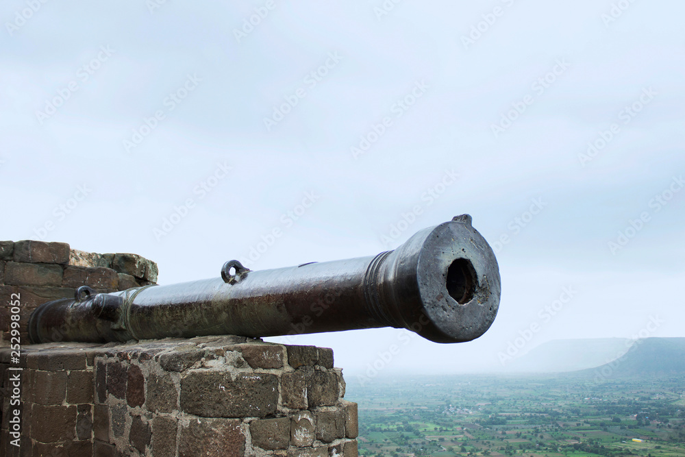 Durga Canon said to be world second heaviest canon, Daulatabad fort wall, Maharashtra, India.