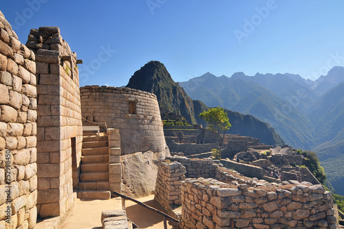 Machu picchu (old mountain), pre columbian inca site situated on a mountain ridge above the urubamba valley in Peru.