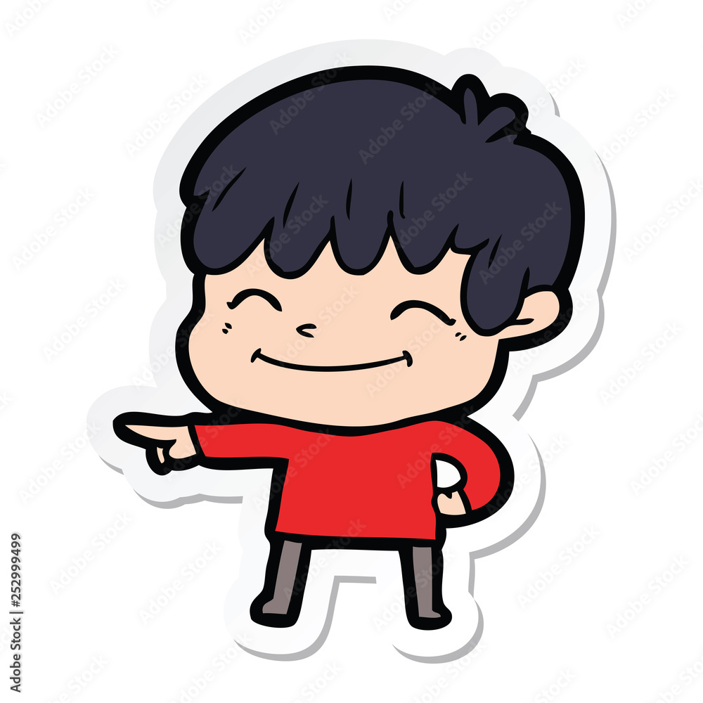 sticker of a cartoon happy boy