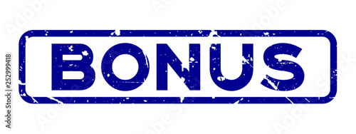 Grunge blue bonus square rubber seal stamp on white background