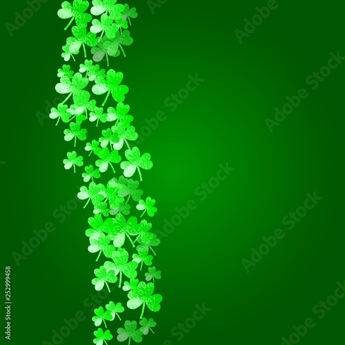 Saint patricks day background with shamrock. Lucky trefoil confetti. Glitter frame of clover leaves. Template for flyer, special business offer, promo. Merry saint patricks day backdrop. © Holo Art