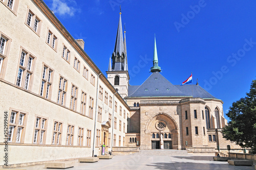 Cathedral in Luxembourg city Grand Duchy of Luxembourg. The historic city center of Luxembourg is UNESCO World Heritage Site.